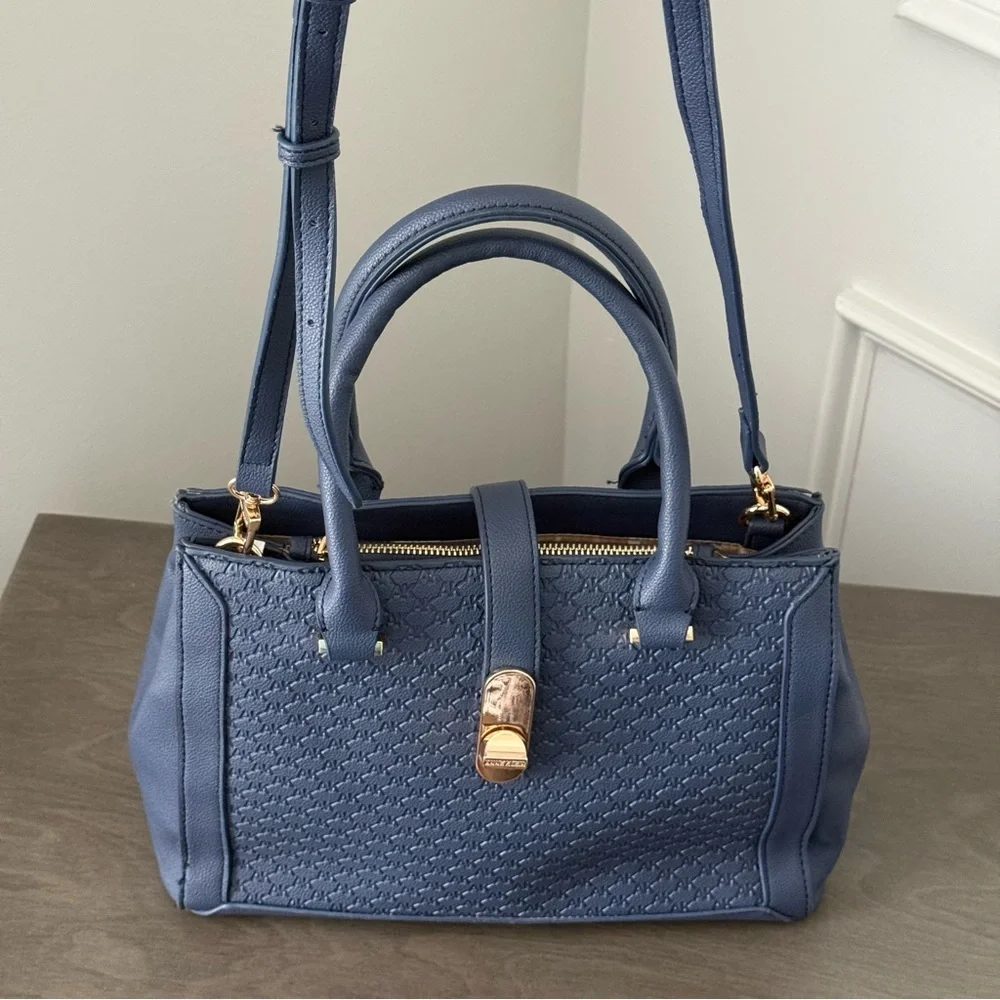 Anne Klein Midnight Blue Embossed Logo Handbag